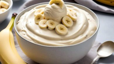 Creamy banana nice cream served in a bowl