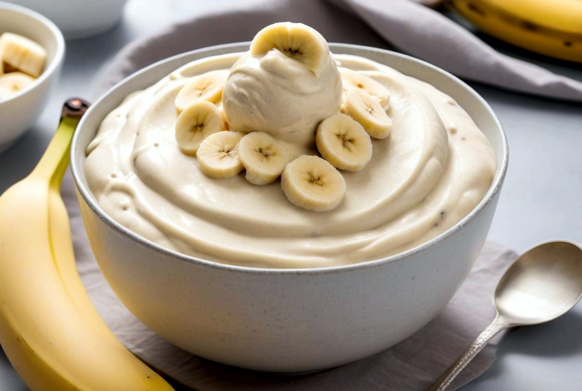 Creamy banana nice cream served in a bowl