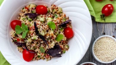 Colorful vegan Buddha bowl with vegetables and quinoa