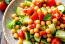 Quick chickpea salad with cucumber and tomatoes