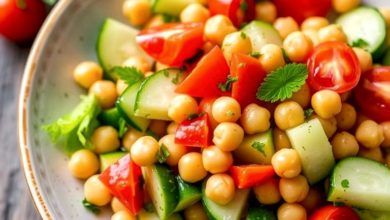 Quick chickpea salad with cucumber and tomatoes